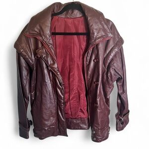 YKK Vintage Maroon Leather Jacket for Women 7-8 Size